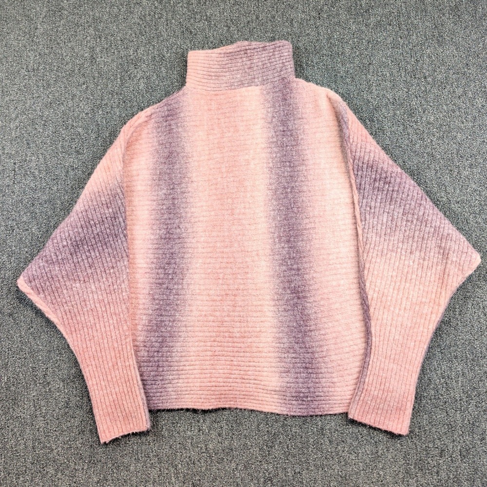 Cupio Ombre Mock Neck Sweater L Pink Purple Ribbed Knit‎ Dolman Sleeve Oversized